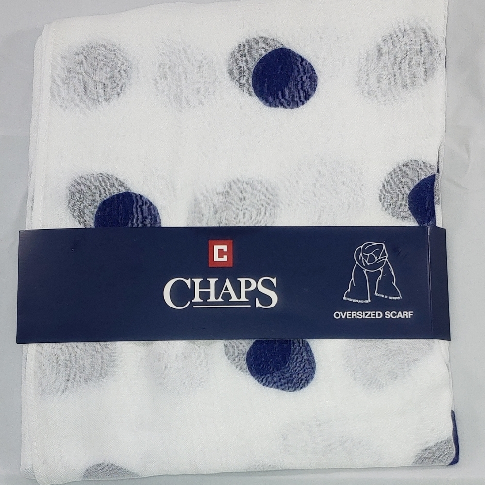 New chaps oversized white & black poka dot scarf